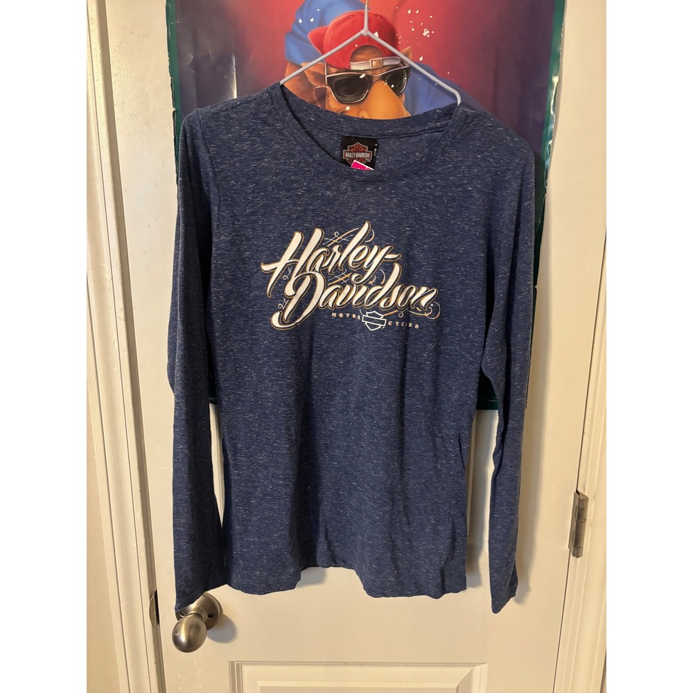 Harley Davidson Smoky Mountain Maryville TN Blue Long Sleeve Graphic Tee Large